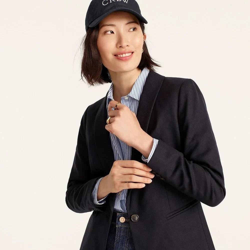 J.Crew Parke Blazer 8P Navy Blue Wool Blend Tailored Professional Career Preppy